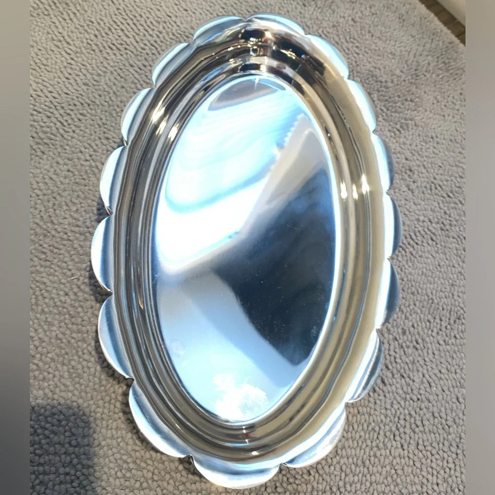 Anthropologie x Damson Madder 12” silver Serving Platter tray scalloped edges - Picture 3 of 6